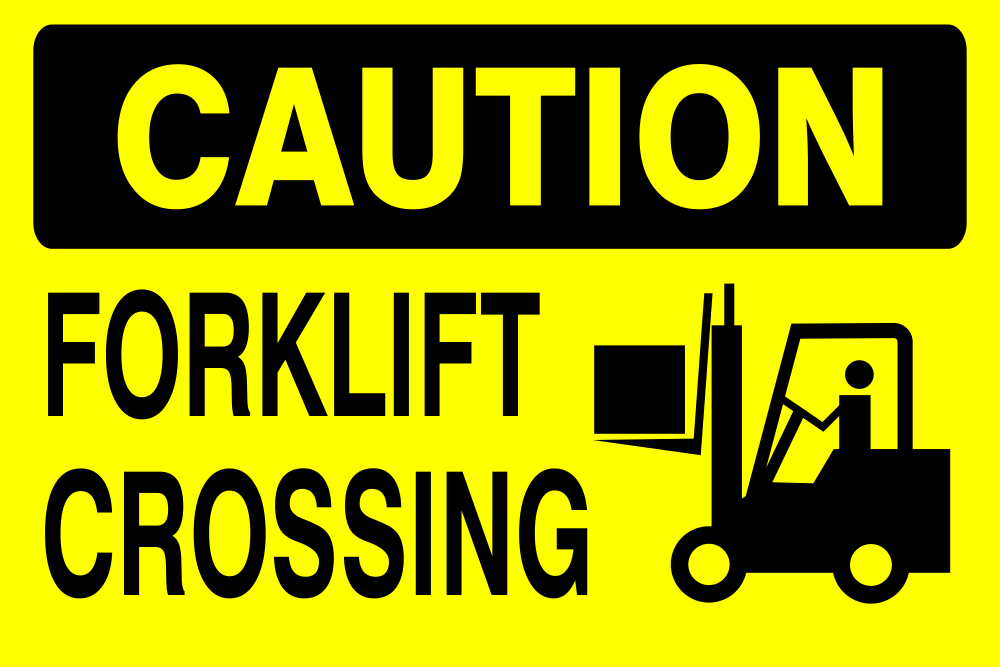 Caution : Forklift crossing safety sign (CAU068) | Safety Sign Online