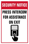 Security Notice : Press intercom for assistance on exit safety sign (NE25)