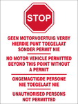 Stop No motor vehicle permitted safety sign (NE41)