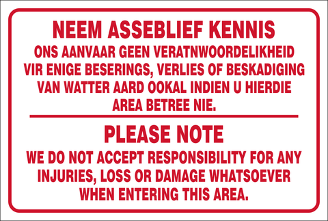 Indemnity - No responsibility accepted safety sign (NR2)