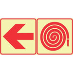 SABS Red Arrow Left and Fire Hose Reel photoluminescent (glow in the dark) safety sign (F17)