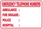 Emergency telephone numbers safety sign (B8)