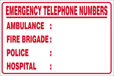 Emergency telephone numbers safety sign (B8)