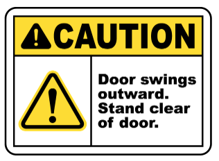 Caution :  Door swings outward safety sign (CAU036)