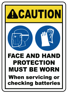 Caution : Face and hand protection must be worn safety sign (CAU051)