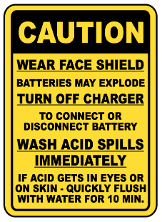 Caution : wear face shield, batteries may explode safety sign (CAU054)