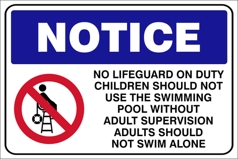 Notice : No Lifeguard on Duty safety sign  (PR023)